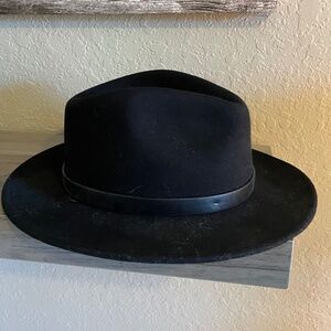 Brixton Felt Fedora Hat in Black with Black Leather Band